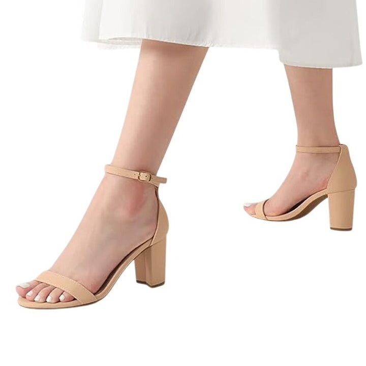 Dream Pairs Women Size 8 Tan 3" Block Heel Open Toe Ankle Strap Sandal Shoes