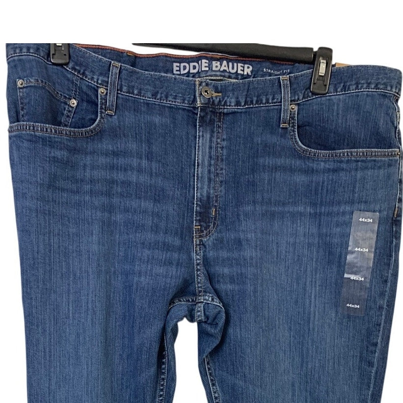 New Eddie Bauer Mens 44/34 H2LOW Classic Fit Straight Leg Stretch Cotton Jeans