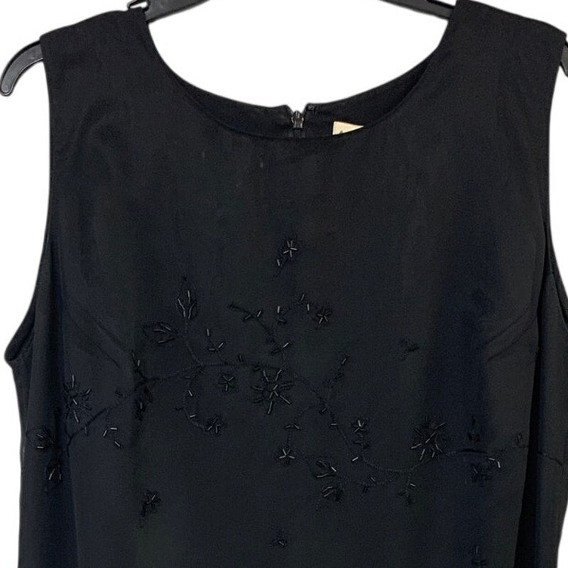 Amanda Smith Womens Size 16W LBD Black Beaded Floral Sleeveless Back Zip Dress