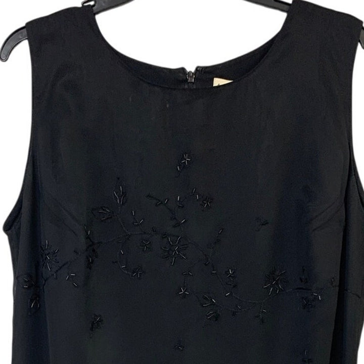 Amanda Smith Womens Size 16W LBD Black Beaded Floral Sleeveless Back Zip Dress