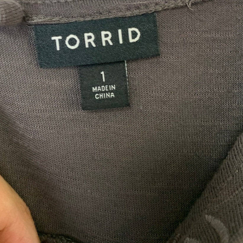 Torrid Womens Size 1 (14/16) Gray Floral Sleeveless Flowy Back Tie Tank Top
