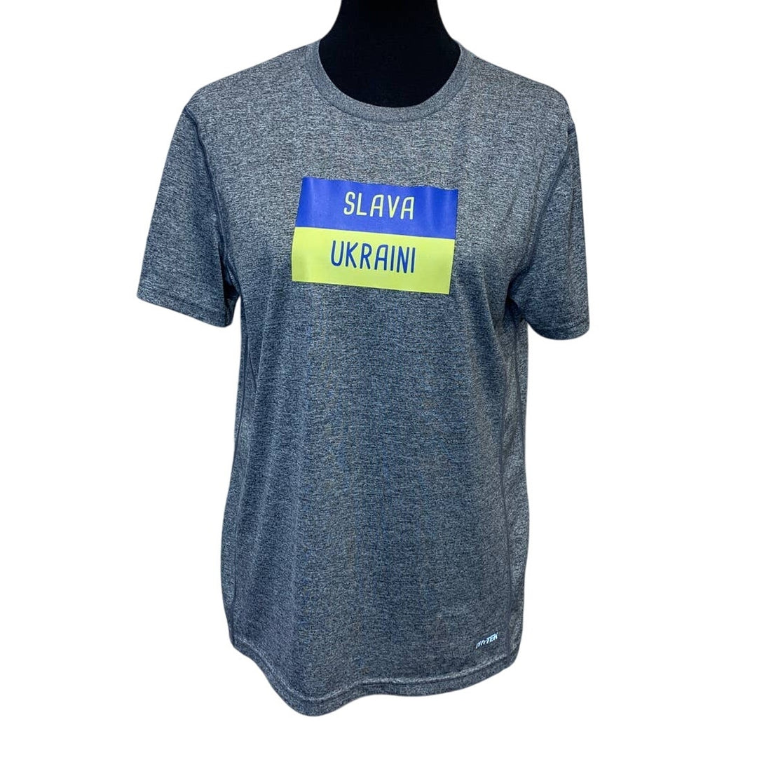 Upcycled Hand Printed Mens Small Ukraine Flag Slava Ukraini Fundraiser Tee