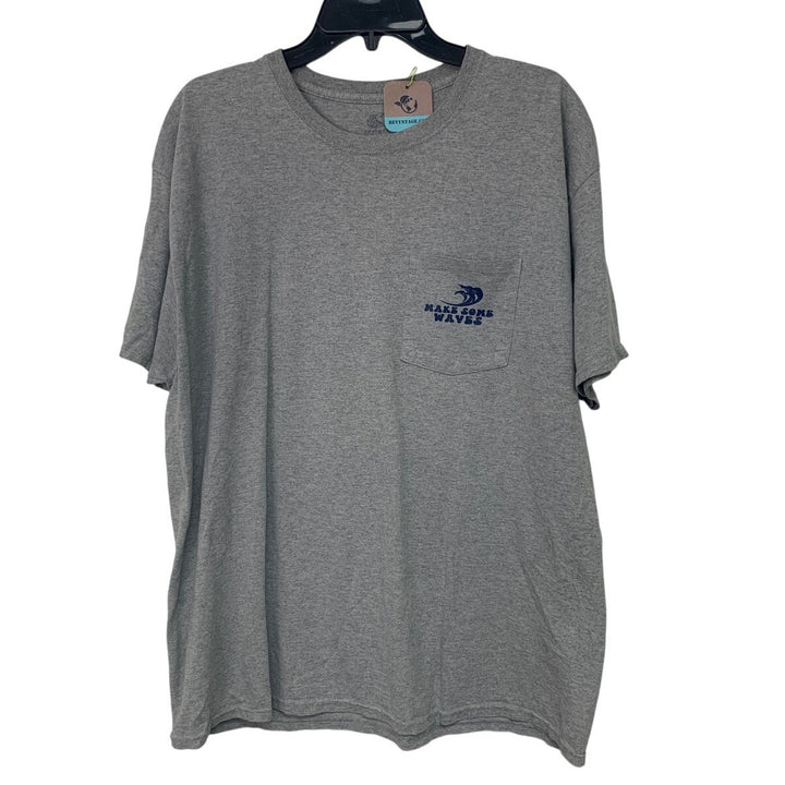 Upcycled Hand Printed Mens XL Life Is A Beach Make Some Waves Crew Neck Tee