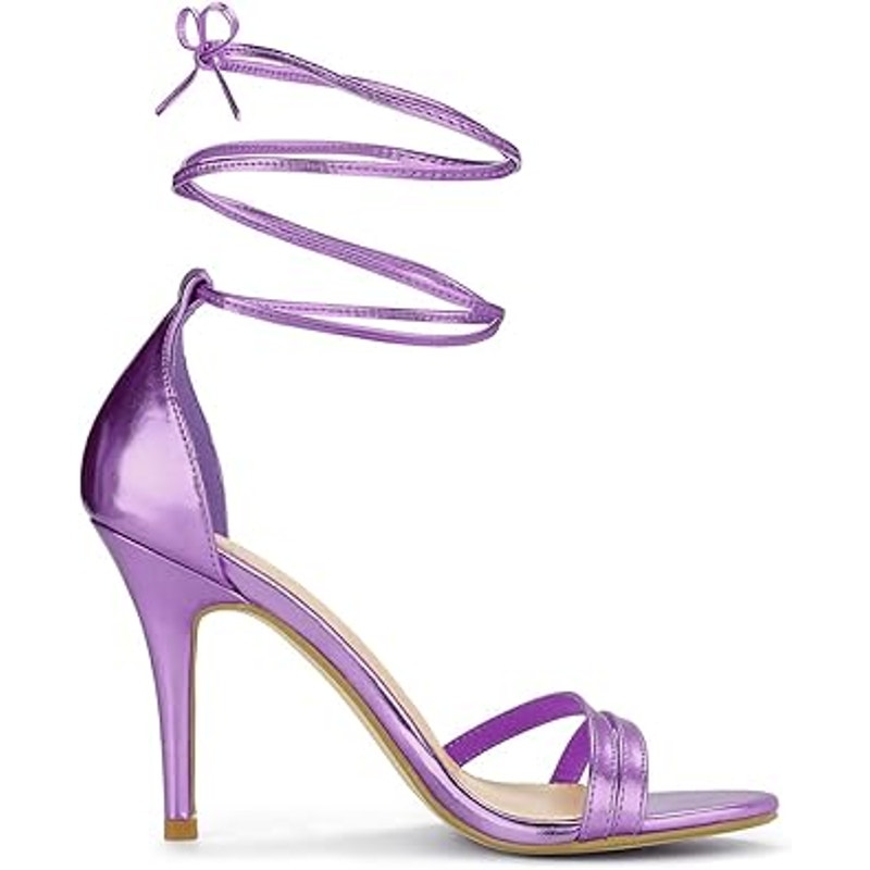 New Allegra K Womens Size 8.5 Purple Open Toe Lace Up Stiletto 4" Heels Sandals