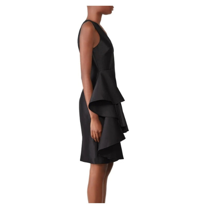Badgley Mischka Womens Size 8 Black Side Ruffle Knee Length LBD Sheath Dress