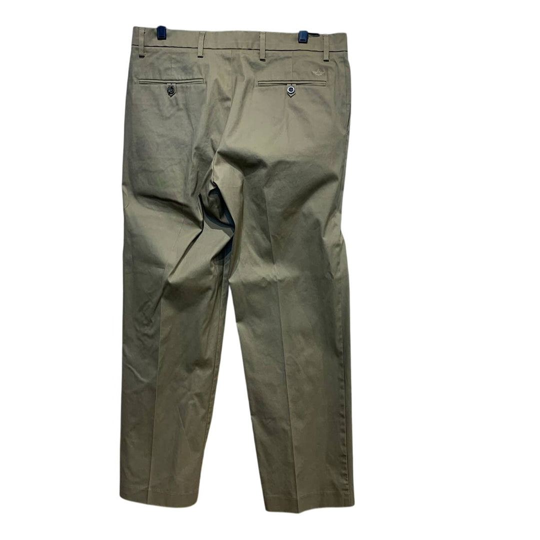 Dockers Mens 34 X 32 Flat Front PolyCotton Straight Fit Dark Khaki Chino Pants