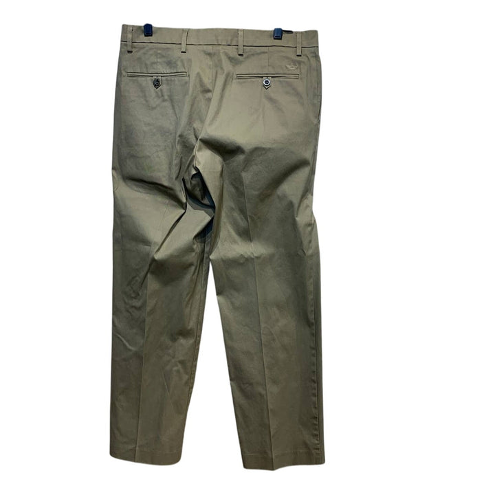 Dockers Mens 34 X 32 Flat Front PolyCotton Straight Fit Dark Khaki Chino Pants