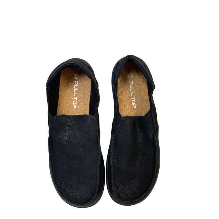 Pulltop Mens Size 10 Black Faux Leather Closed Round Toe Slip On Slippers Shoes