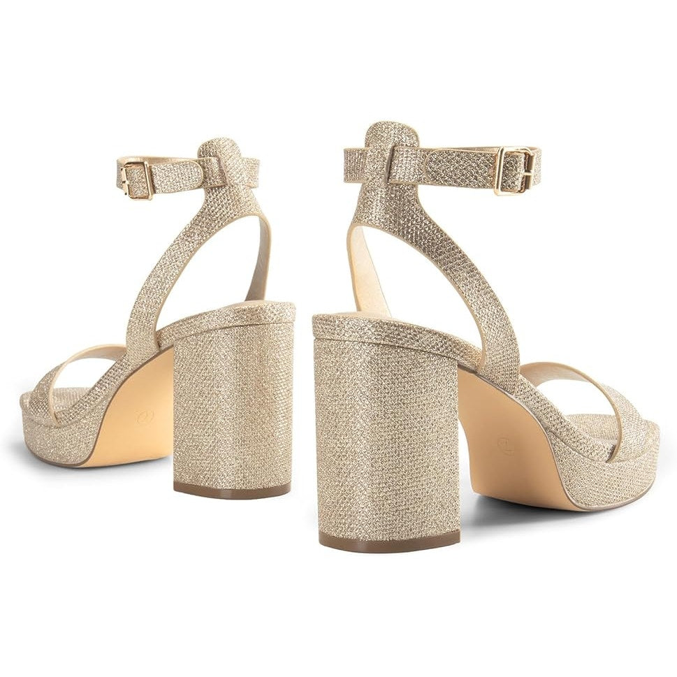 Dream Pairs Womens Size 9 Gold Glitter 3.5" Platform Heel Open Toe Sandal Shoes
