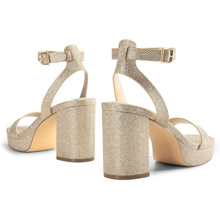 Dream Pairs Womens Size 9 Gold Glitter 3.5" Platform Heel Open Toe Sandal Shoes