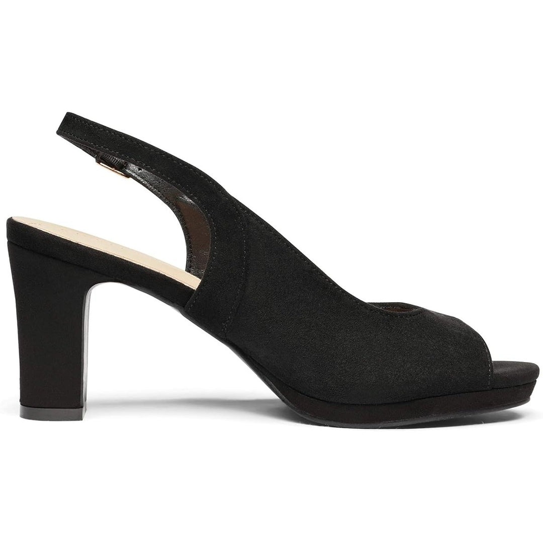 Dream Pairs Womens Size 8 Black Faux Suede Open Toe 3.5" Heel Slingback Shoes