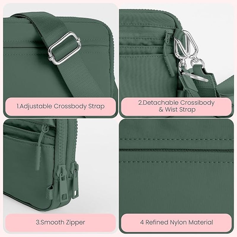 New Vonal Small Green RFID Blocking Nylon Lots of Pockets Crossbody Bag Purse