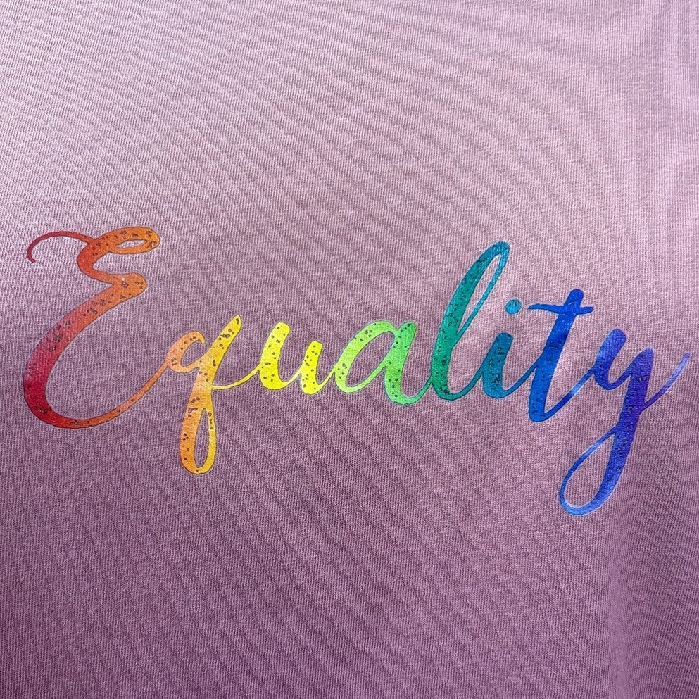 Hand Printed Womens XXL Upcycled June Pride Month Rainbow Equality Crew Neck Tee