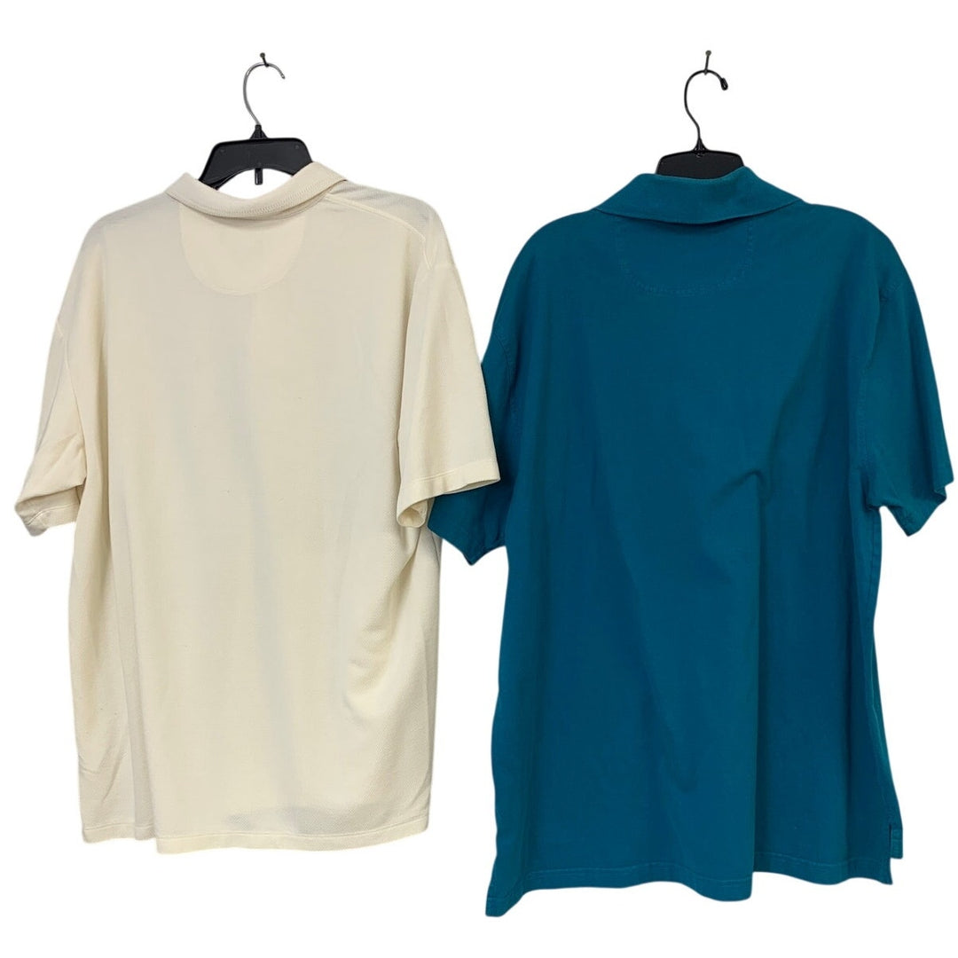 Lot of 2 St Johns Bay Club Room Mens XL Blue White Short Sleeve Polo Shirts EUC