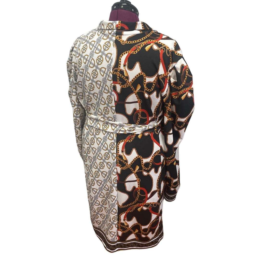Ashley Stewart Womens Plus Size 26/28 Long Sleeve Chain Design Wrap Dress