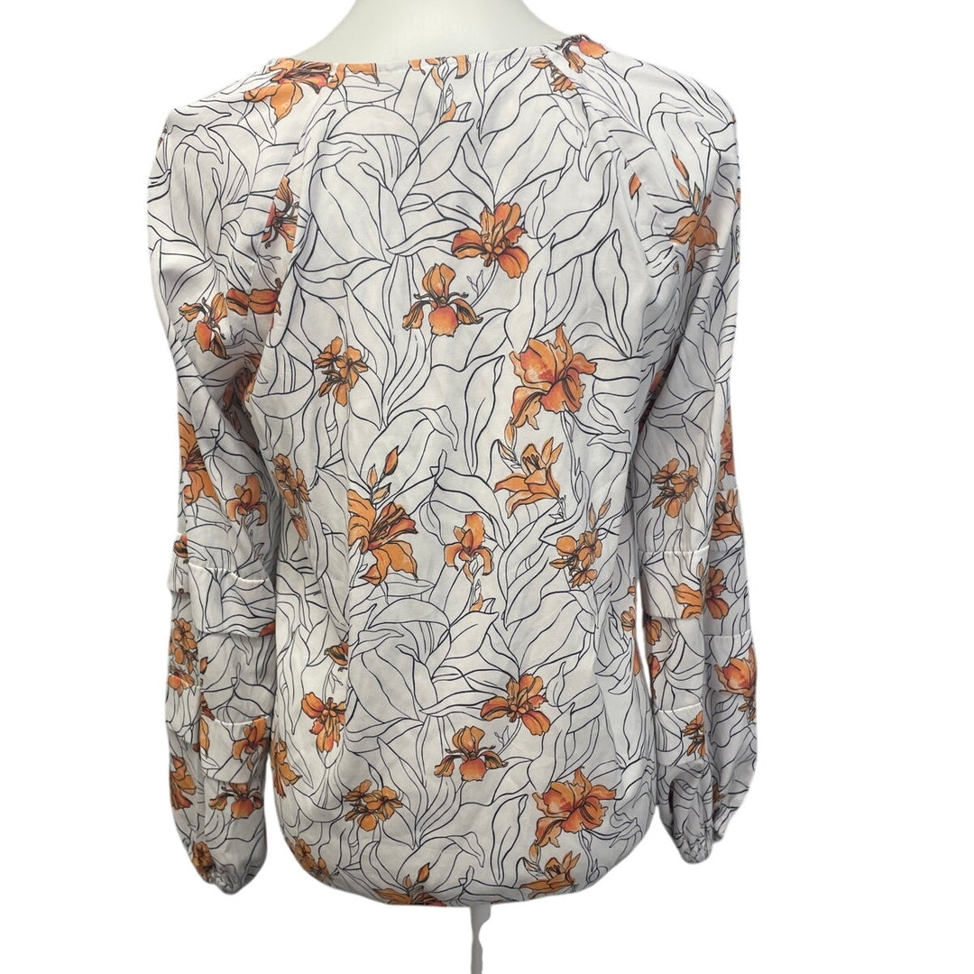 Worthington Womens Medium Elastic Wrist Long Sleeve Lightweight Floral Blouse