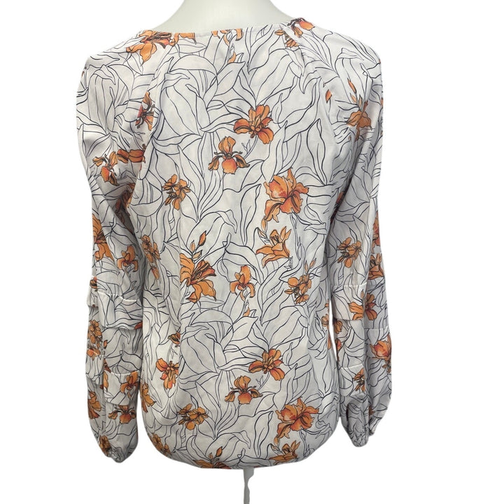 Worthington Womens Medium Elastic Wrist Long Sleeve Lightweight Floral Blouse