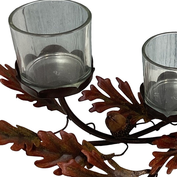 PartyLite 3 Glass Votive Metal Fall Leaf Acorn Themed Tabletop Candle Holder Set