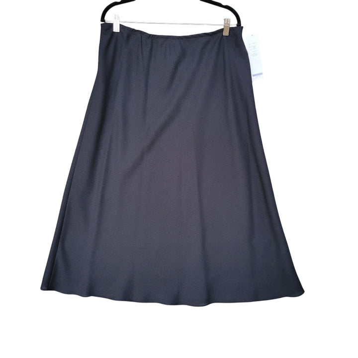 New Leslie Fay Womens Size 18 Elastic Waist Fit Flare Black Midi Career Skirt