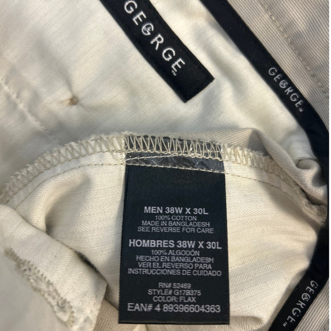 Lot of 2 George Mens 38 X 30 Brown Tan Casual Career Polyester Cotton Pants