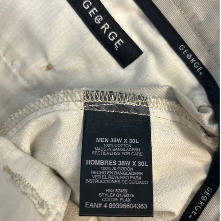 Lot of 2 George Mens 38 X 30 Brown Tan Casual Career Polyester Cotton Pants