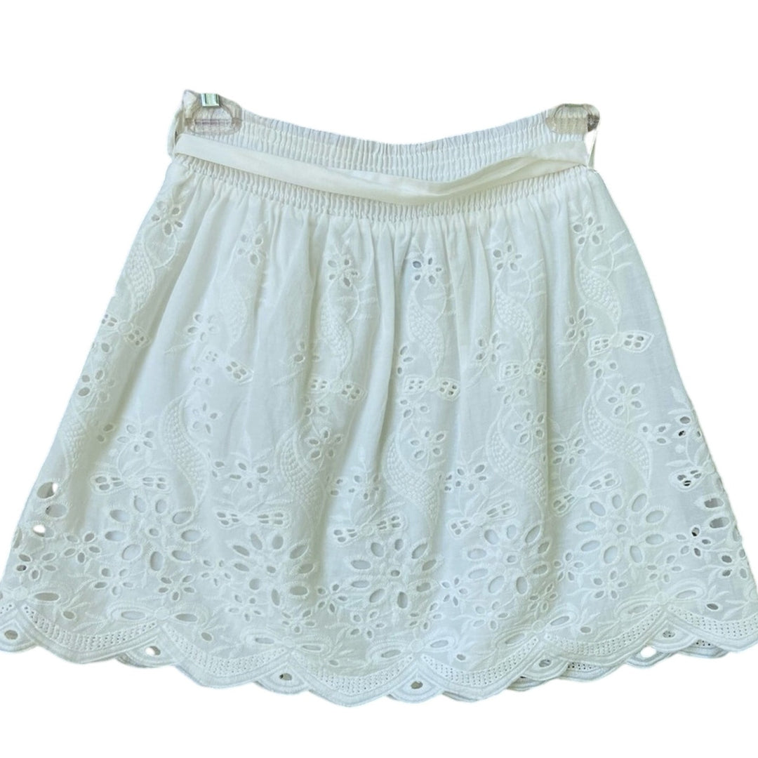 New Tobi Womens Medium White Floral Lace Smocked Waist Layered Mini Skirt w Belt