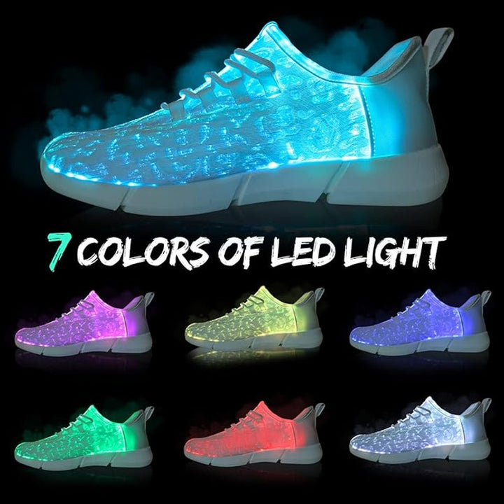 New Shinmax Mens Size 10 White Light Up LED Sneakers Round Toe Rechargable Shoes