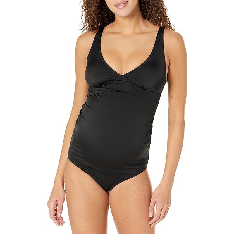 NWT New Amazon Essentials Womens Large Maternity V Neck One Piece Swimsuit