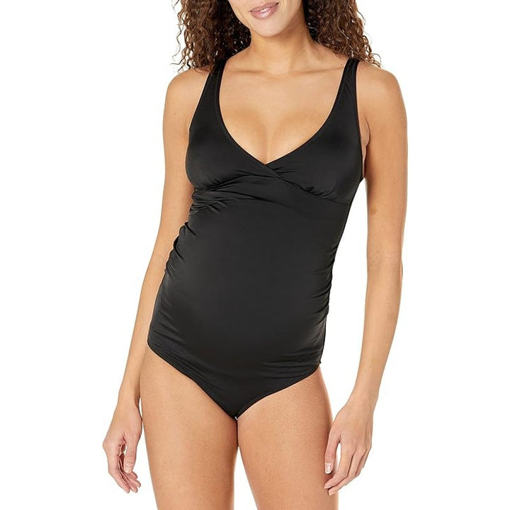 NWT New Amazon Essentials Womens Large Maternity V Neck One Piece Swimsuit