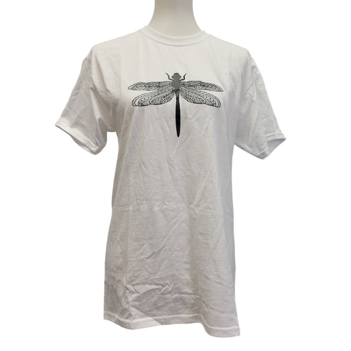New Hand Printed Womens Medium Dragonfly Short Sleeve Cotton Blend Tee