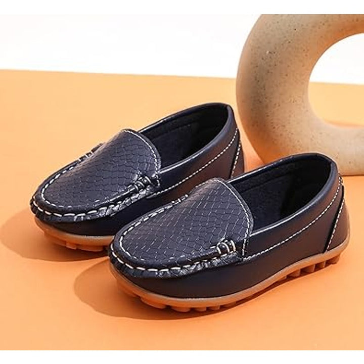 Lonsoen Toddler Boys Size 9.5 Navy Slip On Loafers Faux Leather Non Slip Shoes