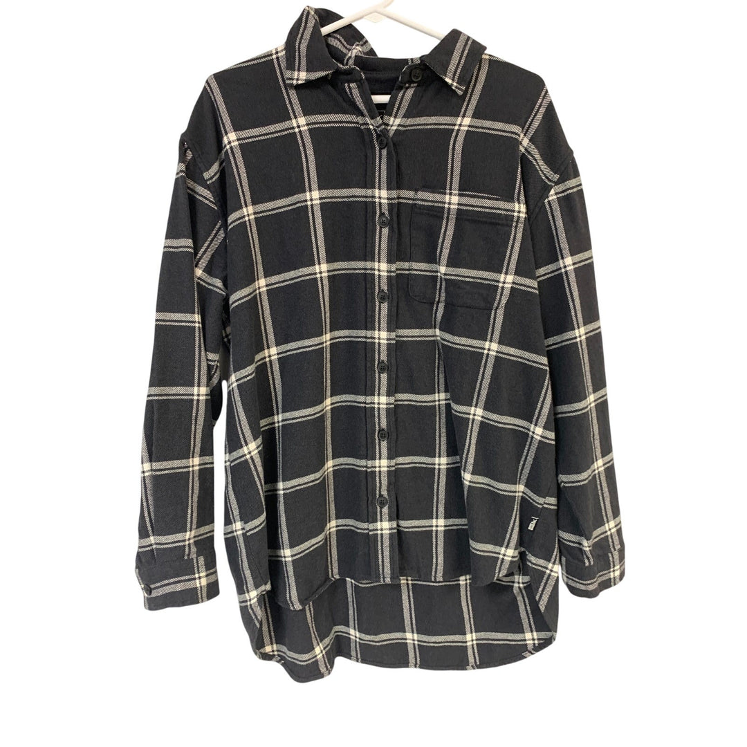 New Eddie Bauer Womens Medium Navy Ballard Flannel Long Sleeve Button Up Shirt