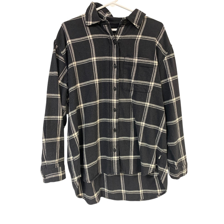 New Eddie Bauer Womens Medium Navy Ballard Flannel Long Sleeve Button Up Shirt