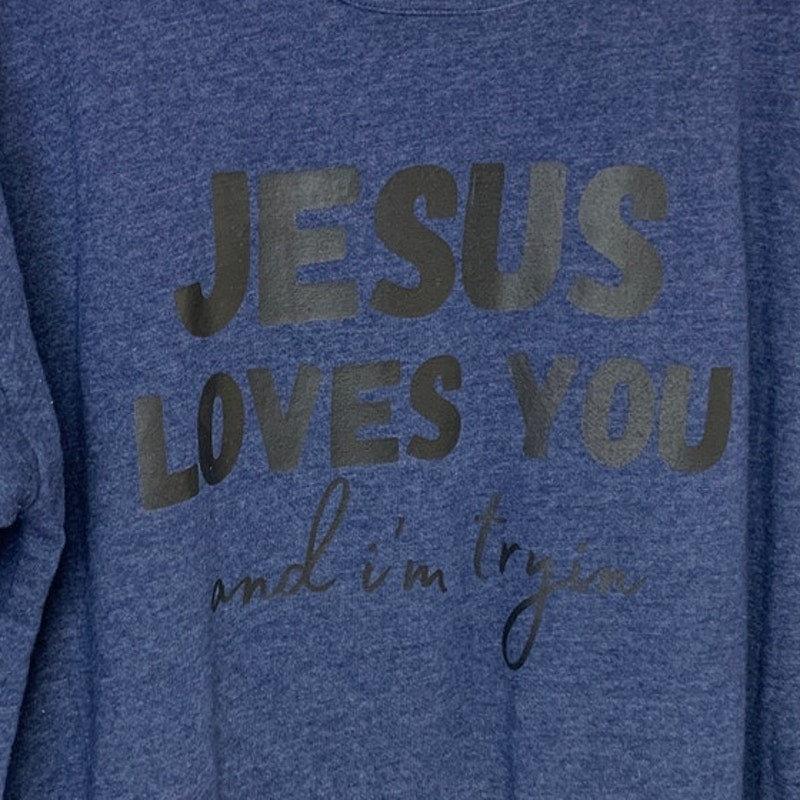 Upcycled Hand Printed Womens 1X Jesus Loves You And I&
