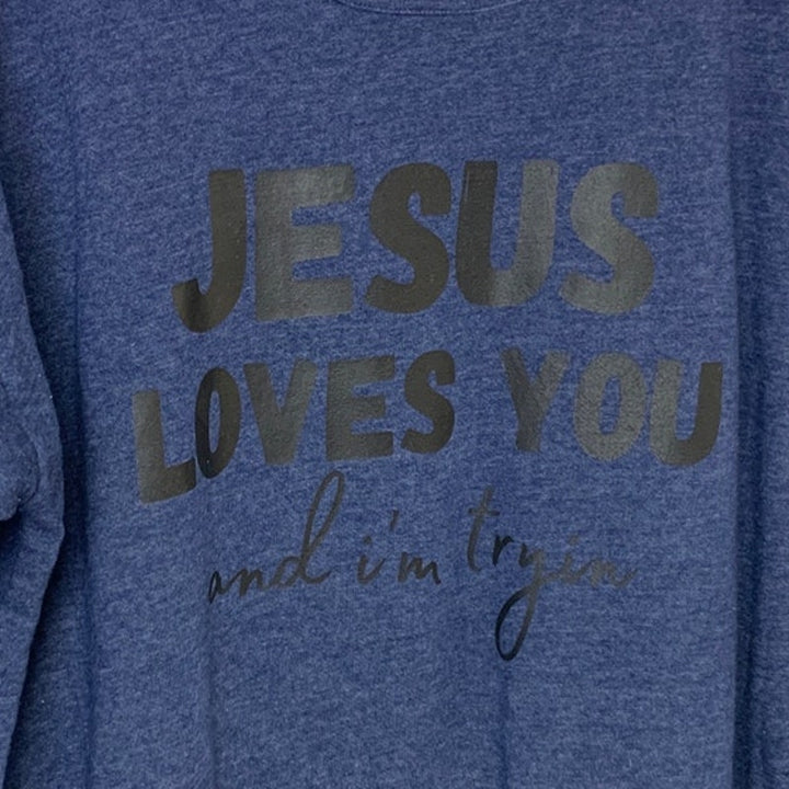 Upcycled Hand Printed Womens 1X Jesus Loves You And I&