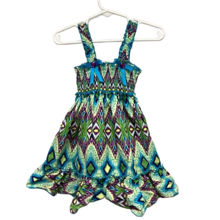 Youngland Girls 2T Ruched Strappy 100% Cotton Halter Dress Ribbons Bows Beads