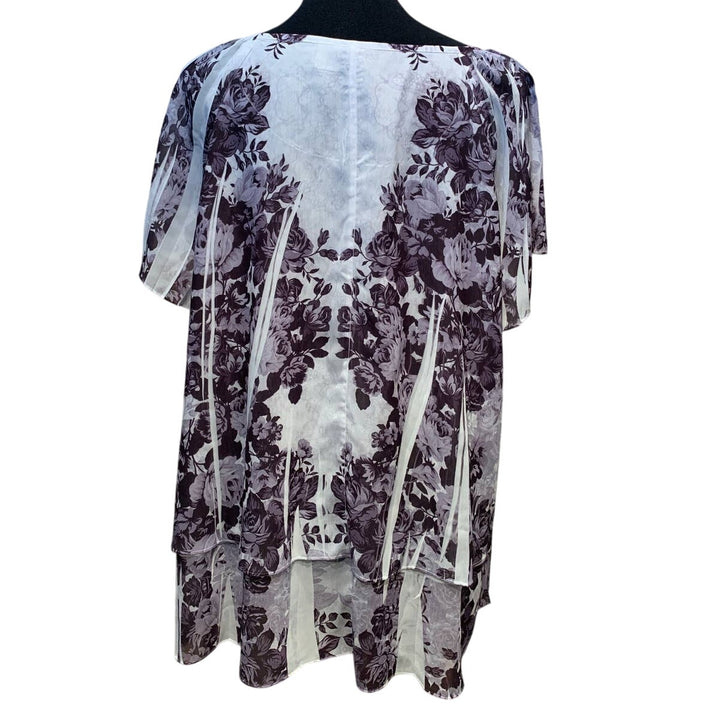 Sami &amp; Jo 2X Black White Floral Flowy Layered Hi Low Short Sleeve Blouse Top