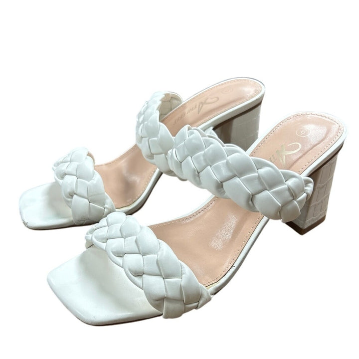 Athlefit Womens Size 6 White Faux Leather Braided 3" Block Heel Sandal Shoes