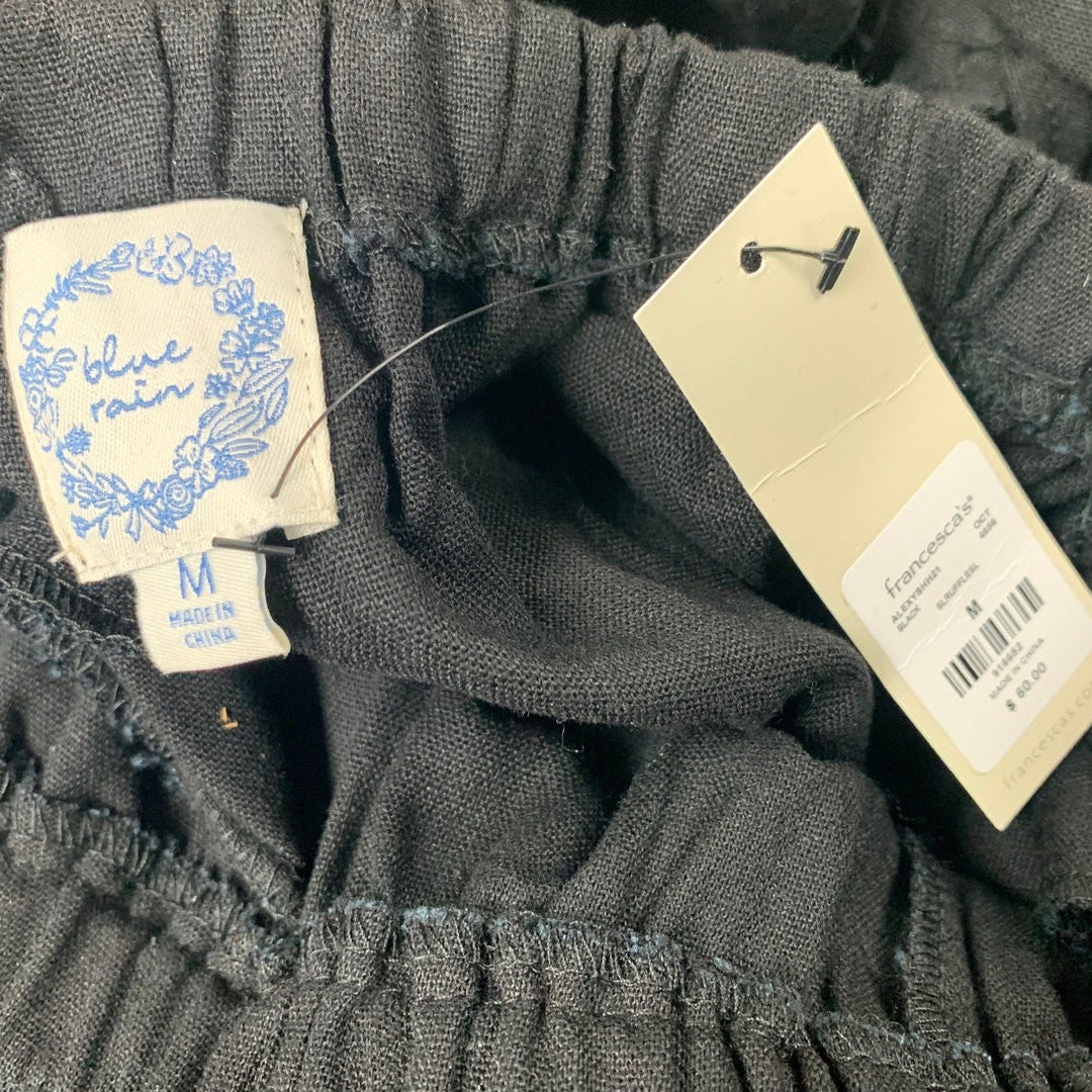 NWT New Francescas Blue Rain Womens Medium Black Front Tie Key Hole Jumpsuit