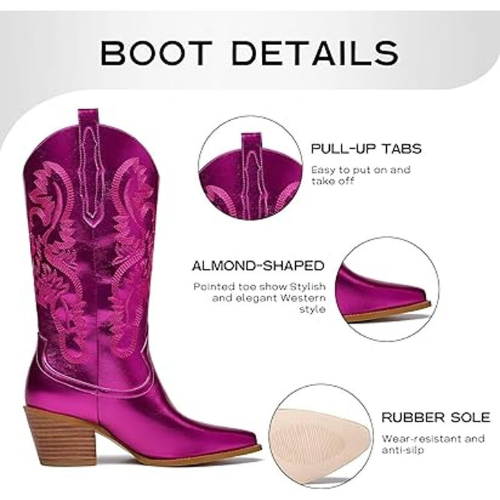 Goserce Womens Size 8 Metallic Pink 2.5" Heel Pull On Western Cowboy Boot Shoes