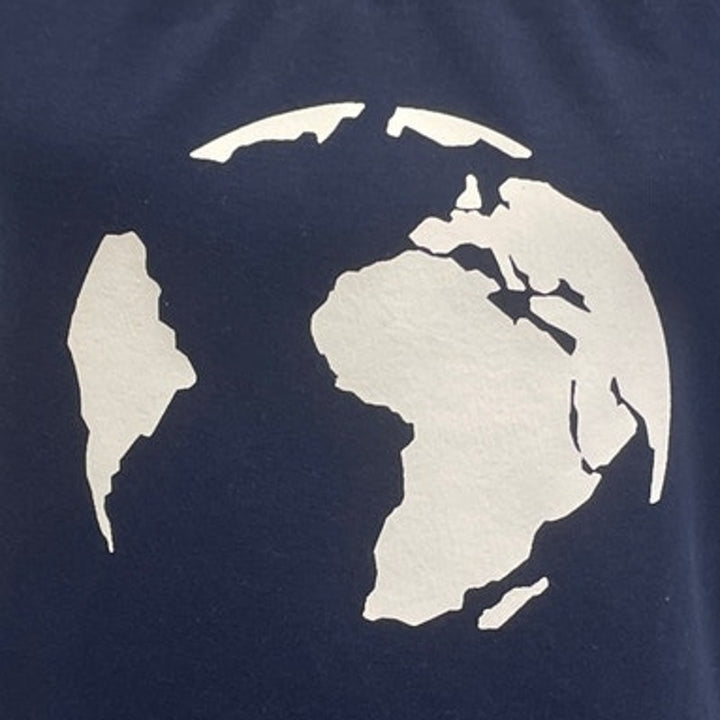 Hand Printed Upcycled Womens Navy Petite Large PL Earth Globe World Tee Shirt
