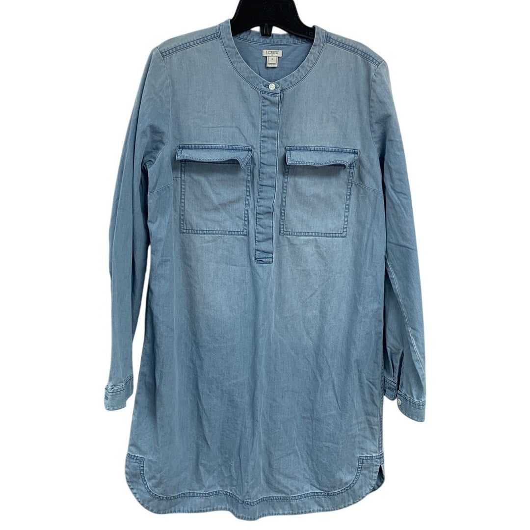 J Crew Womens Medium 100% Cotton Long Sleeve Half Button Midi Denim Shirt Dress