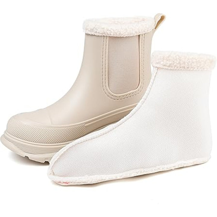 New Eyushijia Womens Size 9 Beige Lined Slip On Short Waterproof Rain Boot Shoes