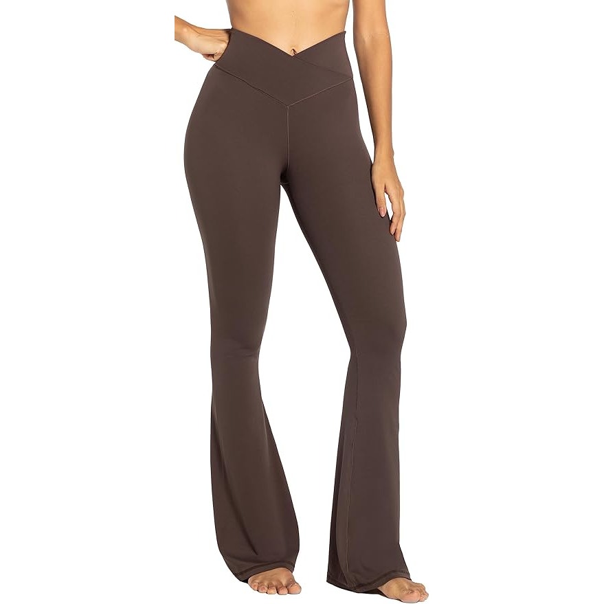 New Sunzel Womens Large Brown High Waisted Tummy Control Wide Leg Flare Leggings