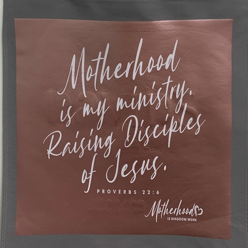 New Upcycled Hand Printed Motherhood is My Ministry Bible Shopper Tote Bag
