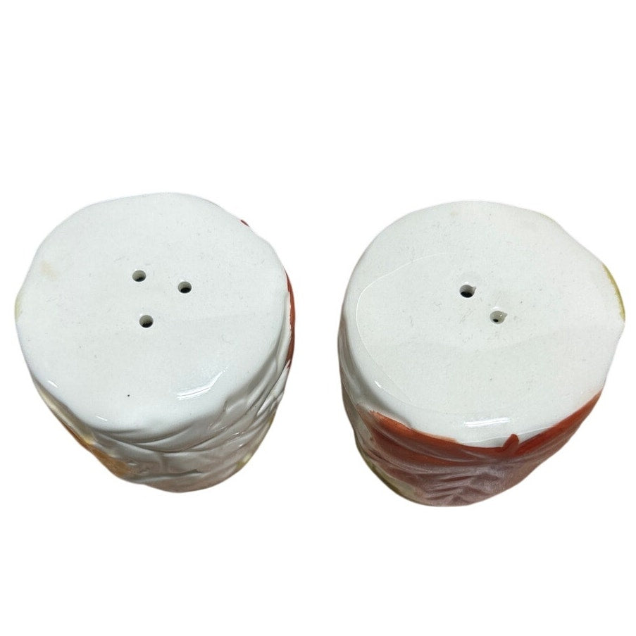 Vintage Red Green Gold Yellow Fall Leaf White Ceramic Salt &amp; Pepper Shaker Set