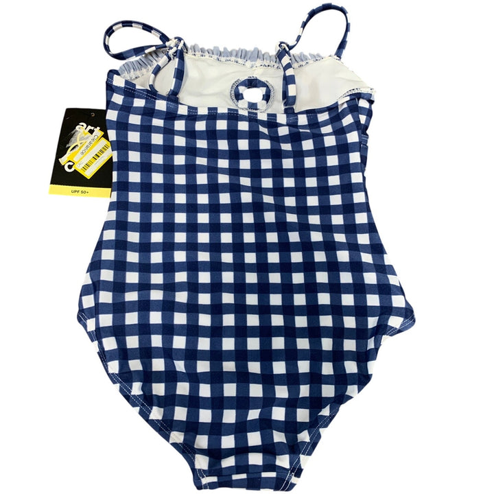 New Art Class Girls Size XS (4/5) Front Keyhole Blue Gingham Check 1PC Swimsuit