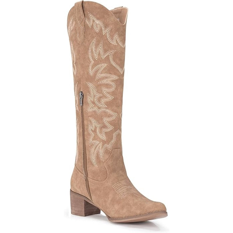 IUV Womens Size 9.5 Brown Faux Leather Knee Length 2" Heel Western Cowboy Boots