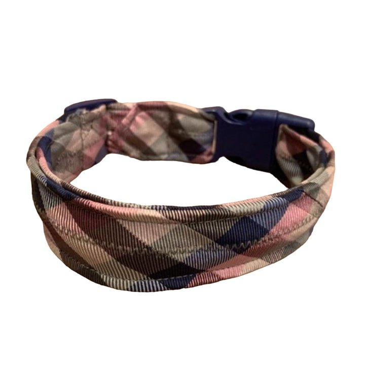 Handmade Upcycled Necktie Adjustable 1" Wide Plaid Fashion Large Dog Collar