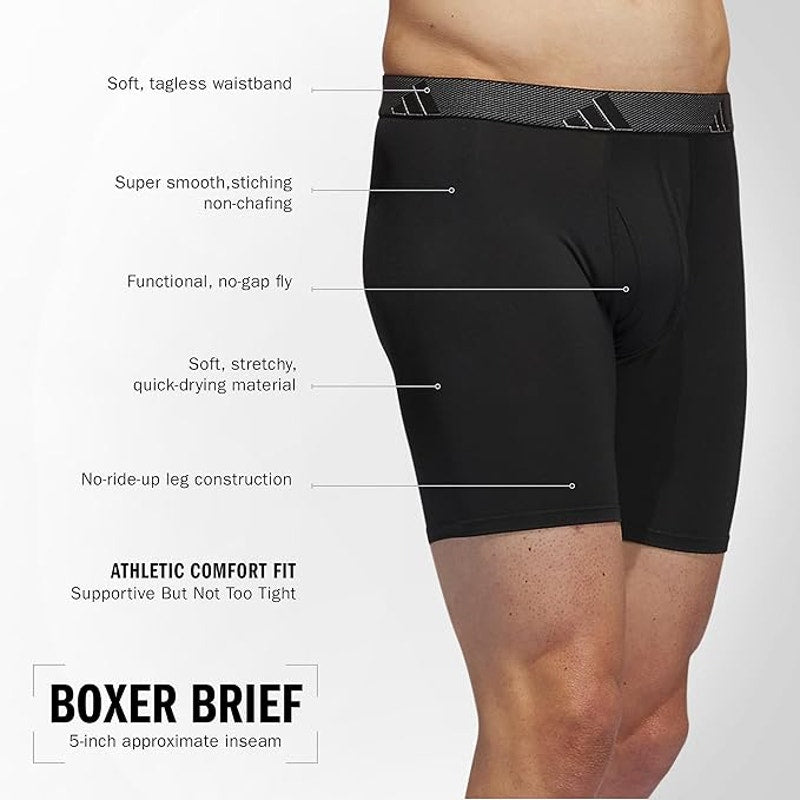 New 3 Pack Adidas Mens XL Black Quick Dry Microfiber Boxer Briefs Underwear
